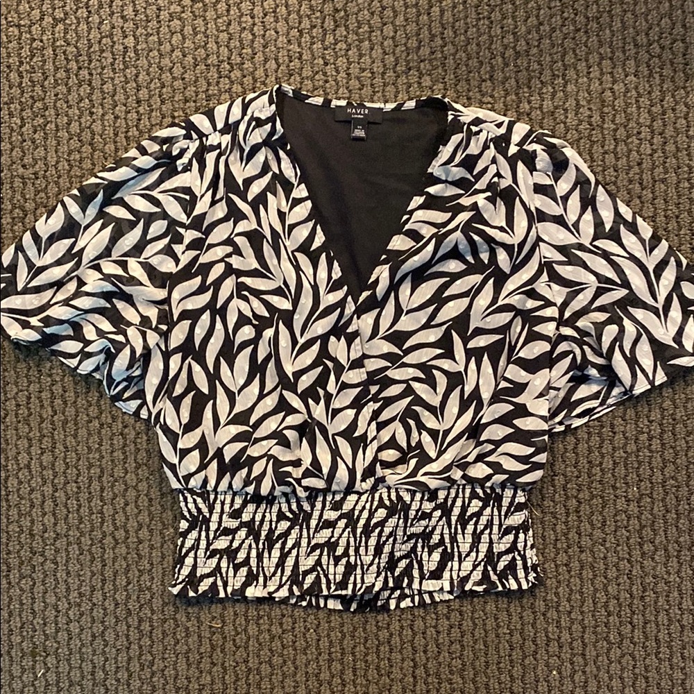 Haven London Black and White Flutter Sleeve Crop Blouse